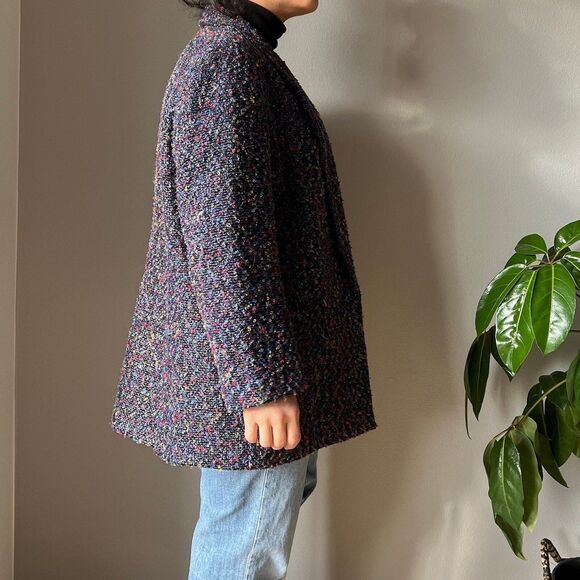 vtg y2k blue speckled boucle open front coat retro jacket‎ market blazer XL boho - Picture 8 of 9
